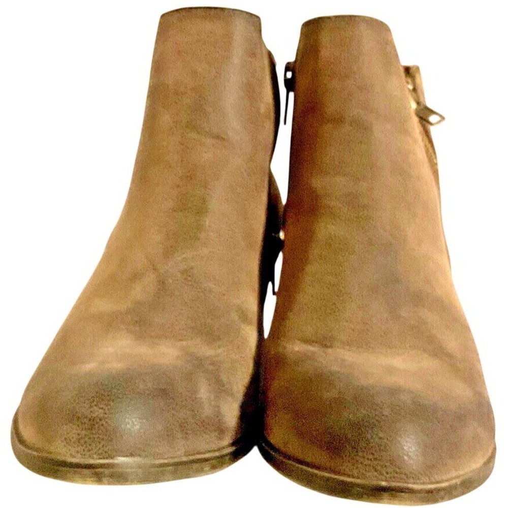 Brown Ankle Boots Womens 5 Side Zip‎ Low Heel Booties Distressed